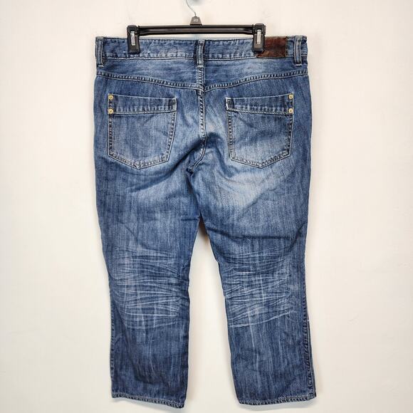 Express Straight Jeans Womens Size 12 34x26 Whiskered Button Fly Steampunk 2009 - Picture 2 of 12